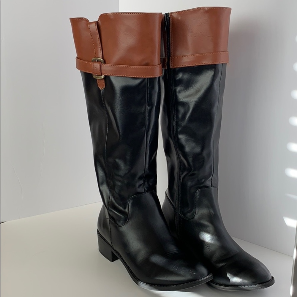 Women Calf High Boots Dark Brown/Tan Size 7